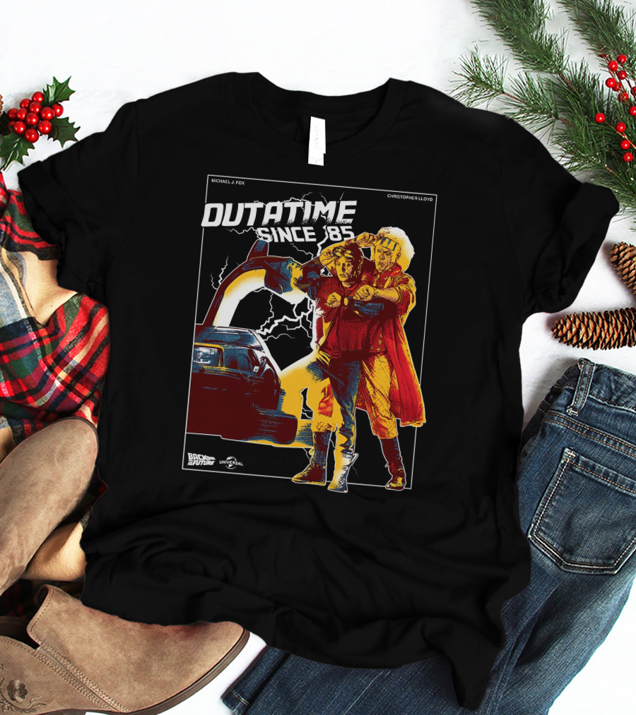 Back To The Future DMC-12 DeLorean Outatime Since '85 Michael J. Fox Christopher Lloyd Universal T-Shirt