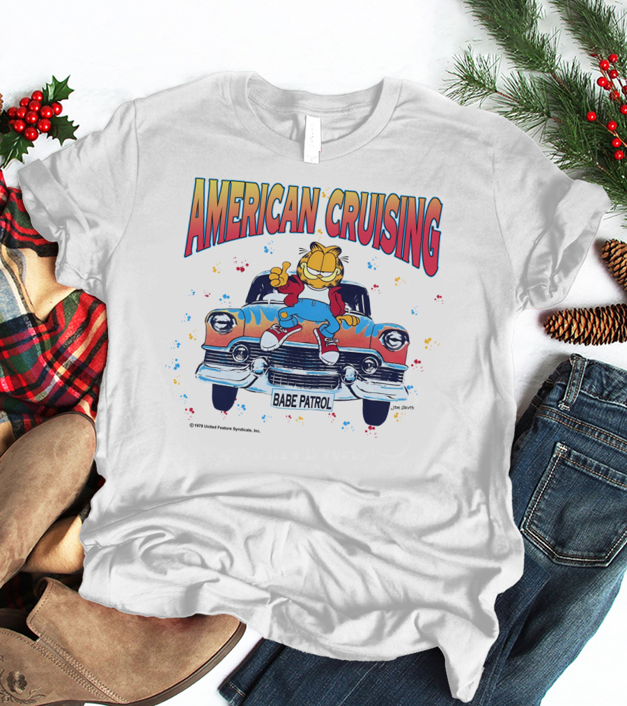 Garfield American Cruising Babe Patrol Vintage Car Fun T-Shirt