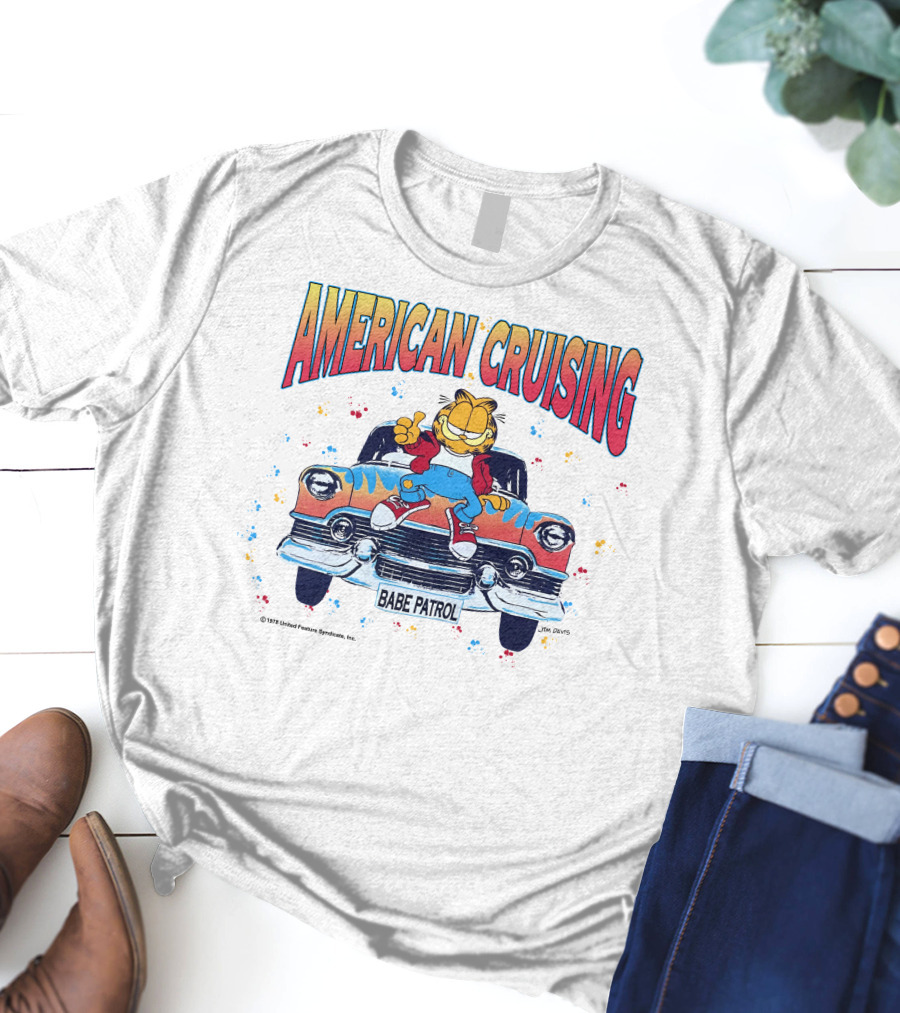 Garfield American Cruising Babe Patrol Vintage Car Fun T-Shirt