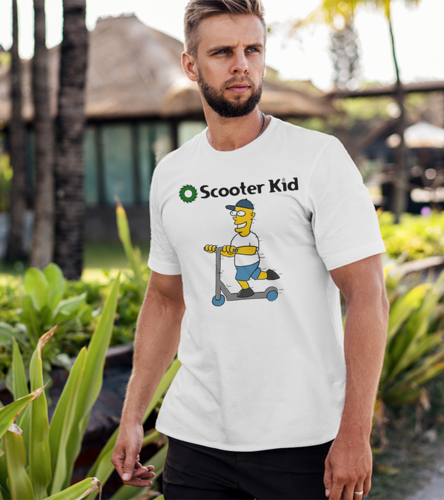 Scooter Kid Cartoon Character Riding Fun T-Shirt