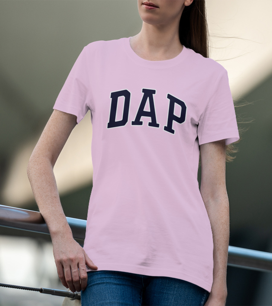 Dap College Style Athletic Lettering Pink Background T-Shirt