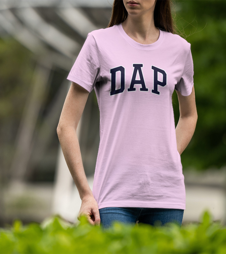 Dap College Style Athletic Lettering Pink Background T-Shirt