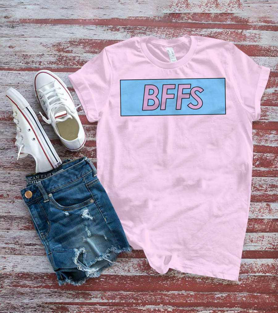 BFFs Podcast Merch Pink And Blue Block Text T-Shirt