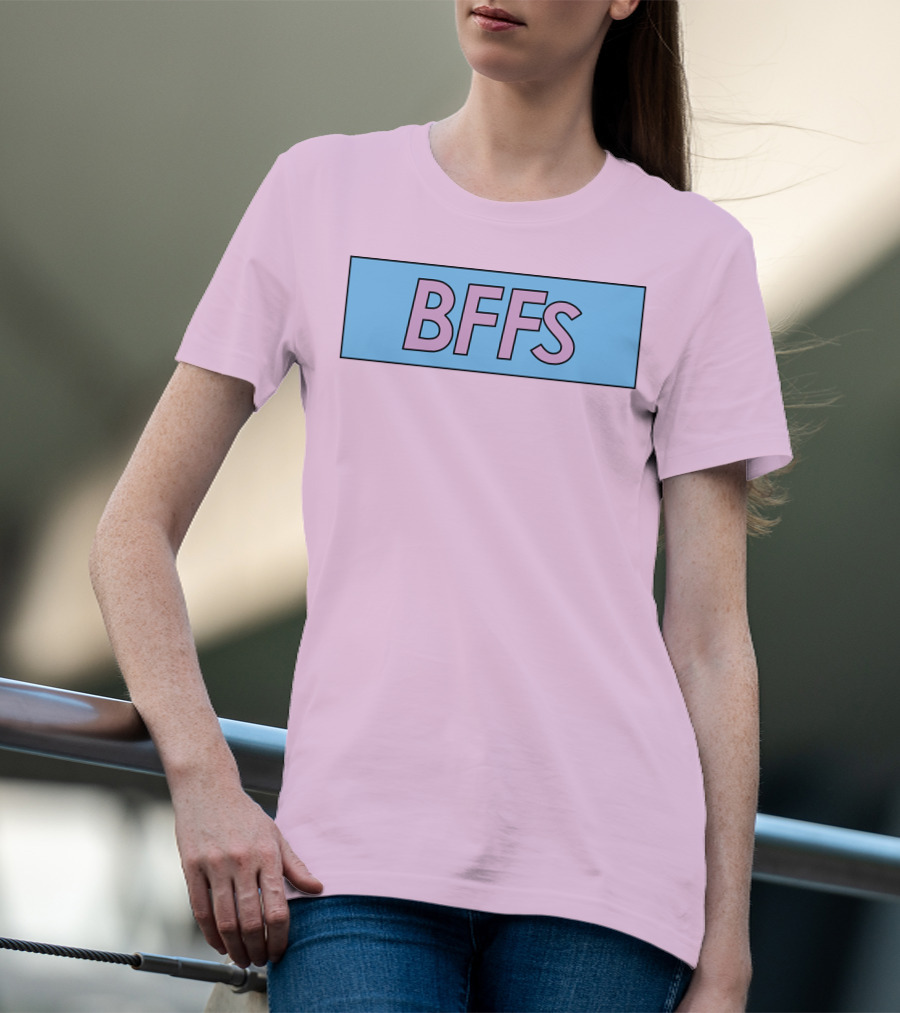 BFFs Podcast Merch Pink And Blue Block Text T-Shirt