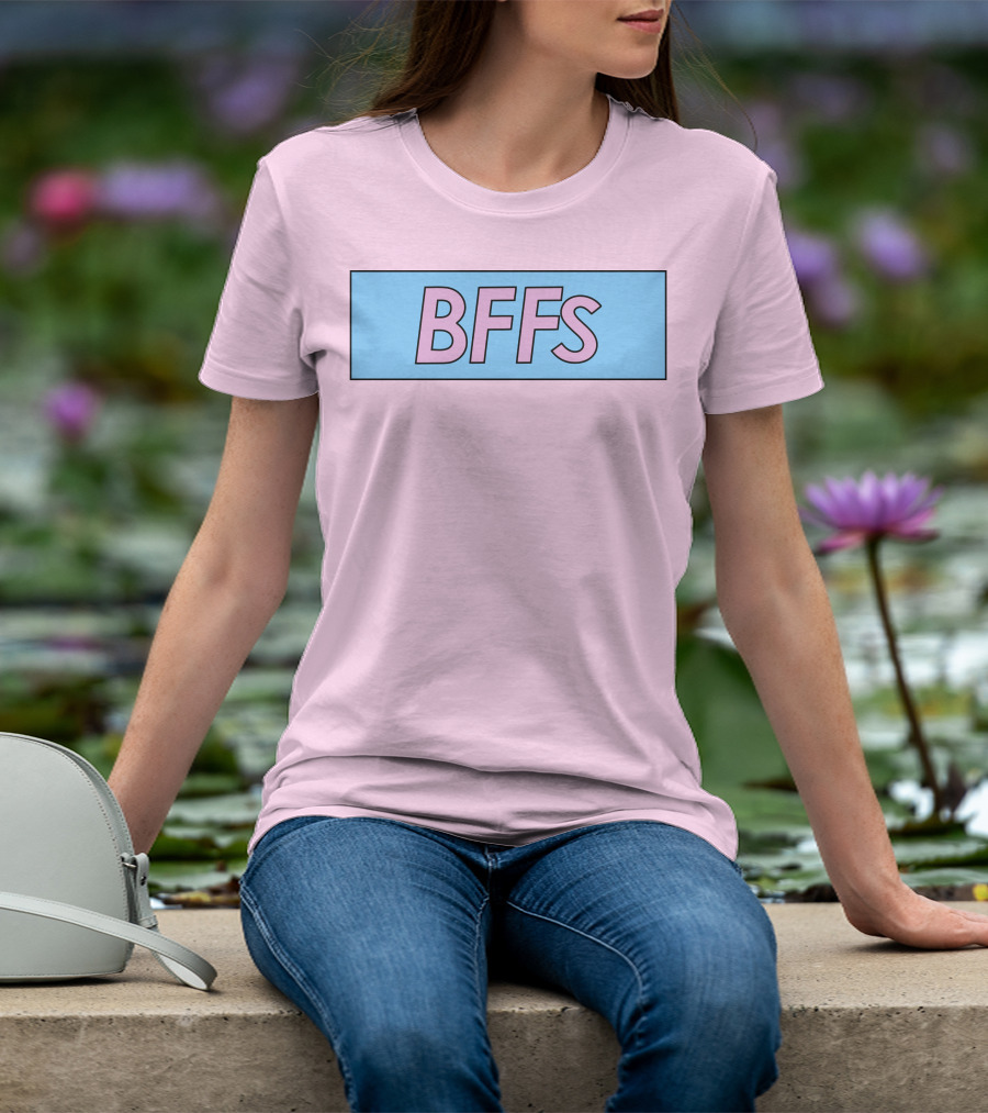 BFFs Podcast Merch Pink And Blue Block Text T-Shirt
