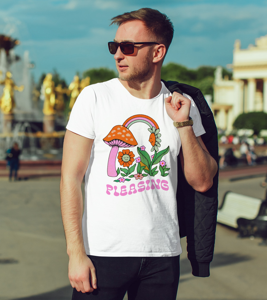 PLEASING Flower Mushroom Rainbow Garden T-Shirt
