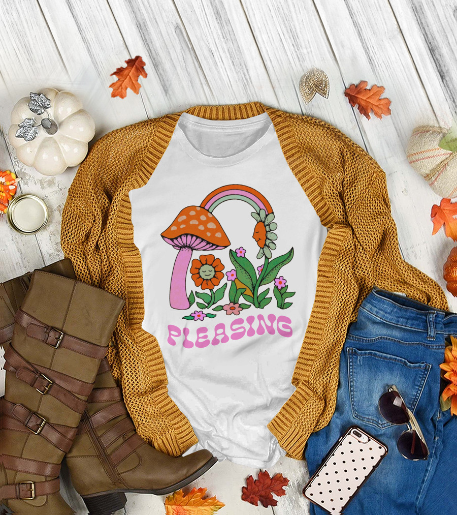 PLEASING Flower Mushroom Rainbow Garden T-Shirt