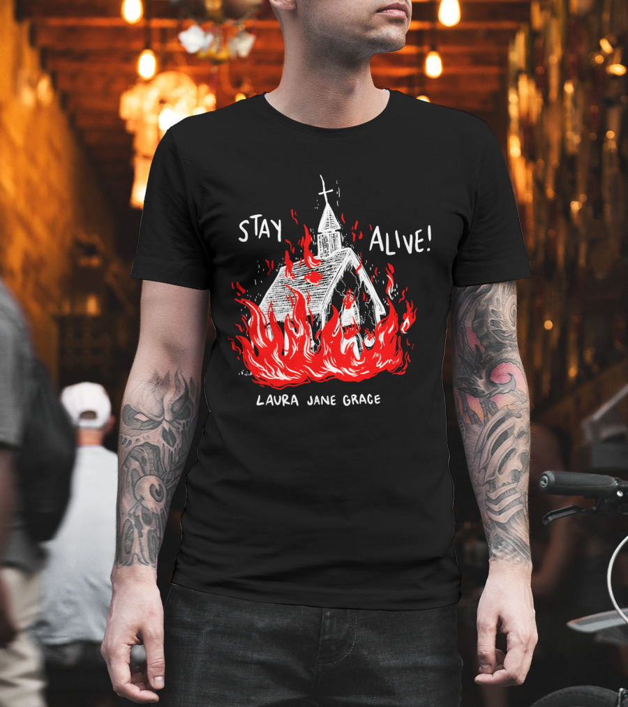 Stay Alive Church Laura Jane Grace Flaming Chapel T-Shirt