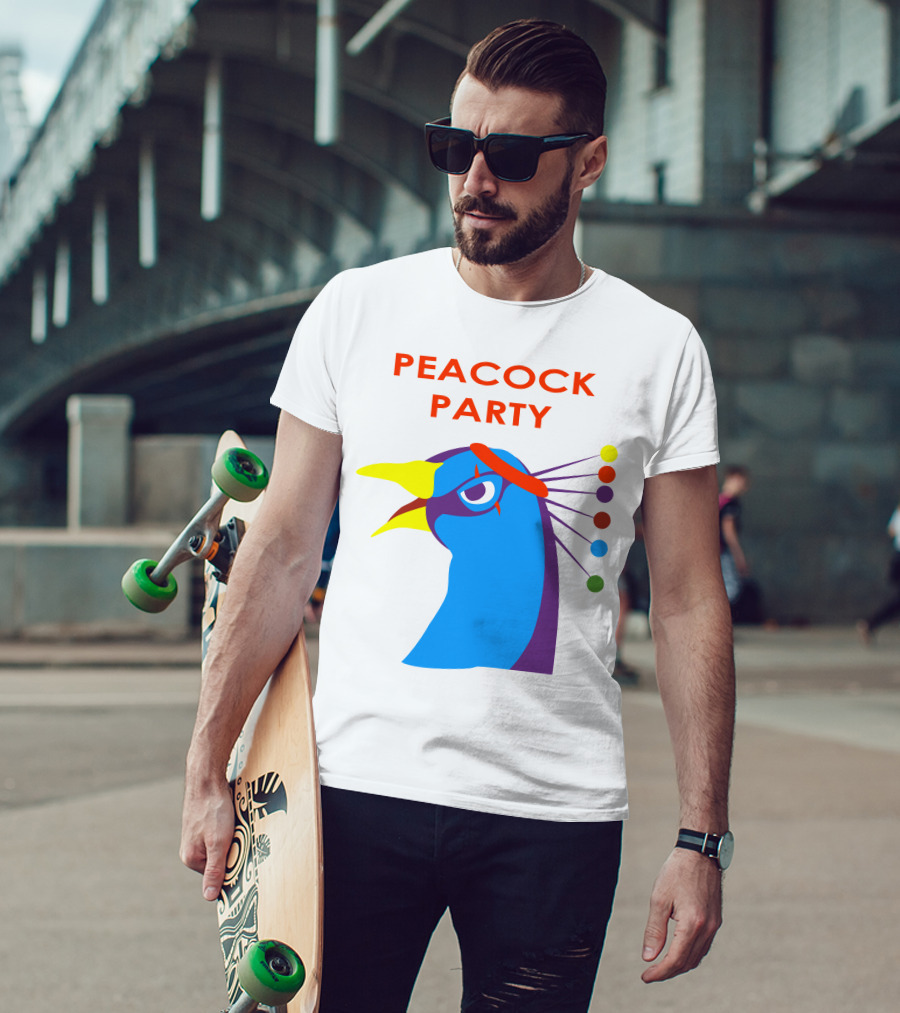 Peacock Party Auburn Blue Bird Colorful Head T-Shirt
