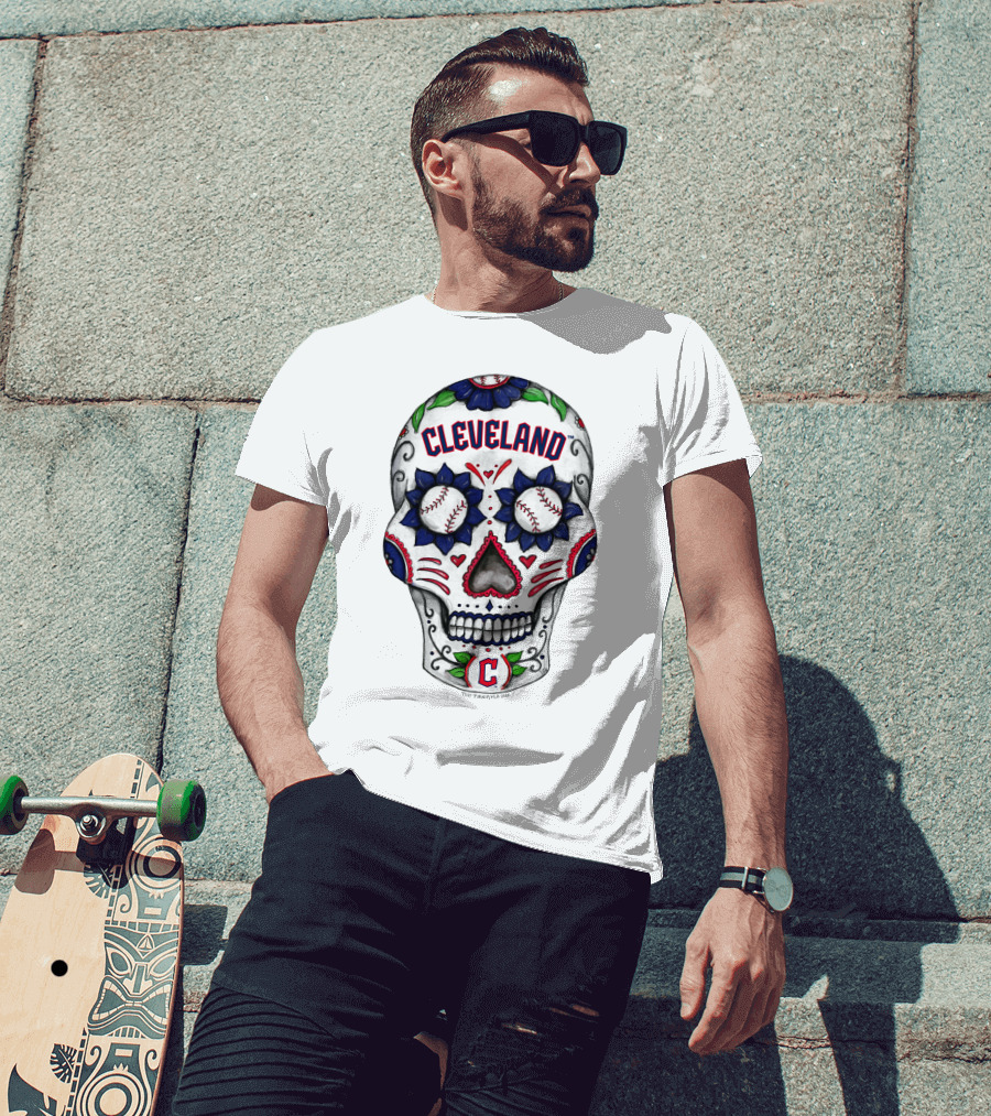 Cleveland Indians Tiny Turnip Toddler Sugar Skull Baseball T-Shirt