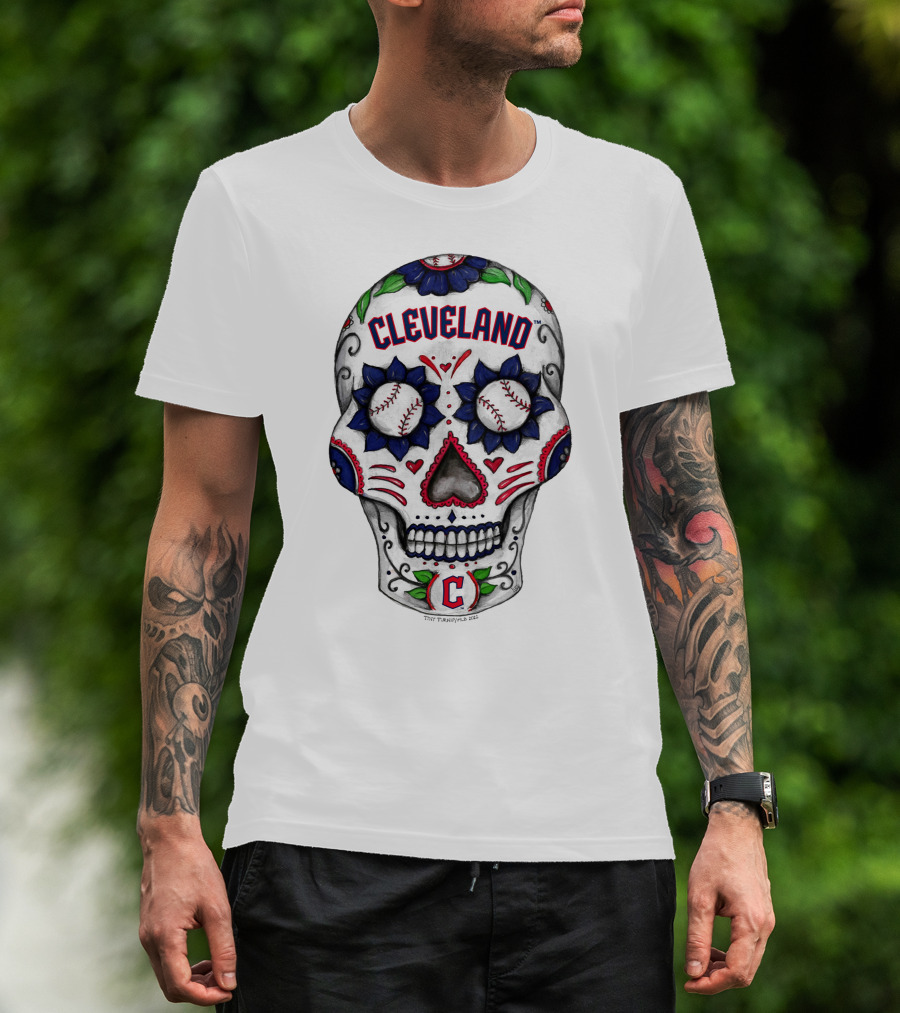 Cleveland Indians Tiny Turnip Toddler Sugar Skull Baseball T-Shirt