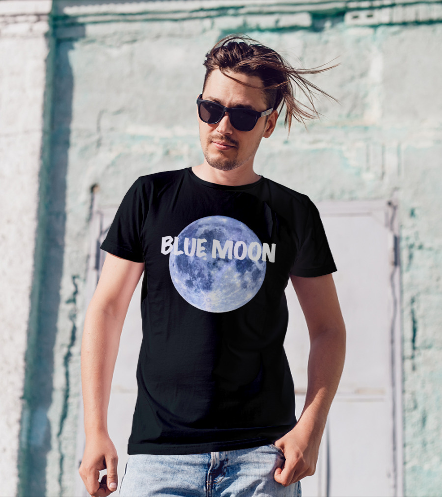 Blue Moon Lunar Phase Image With Text In Bold White Font T-Shirt