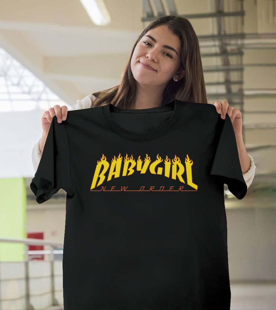 BABY GIRL NEW ORDER Flame Text T-Shirt