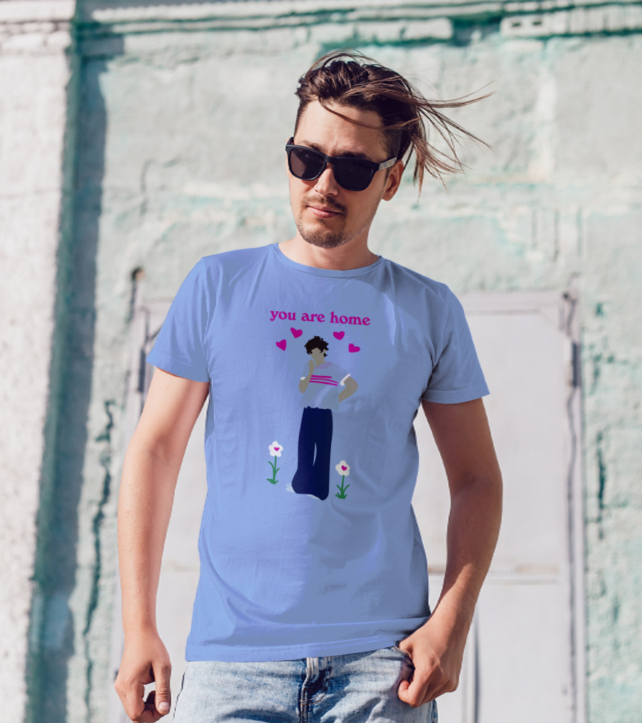 You Are Home Love Heart Flowers Blue T-Shirt