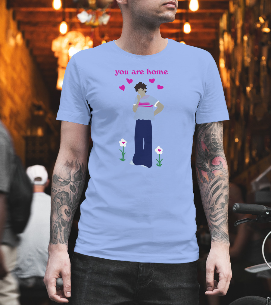 You Are Home Love Heart Flowers Blue T-Shirt