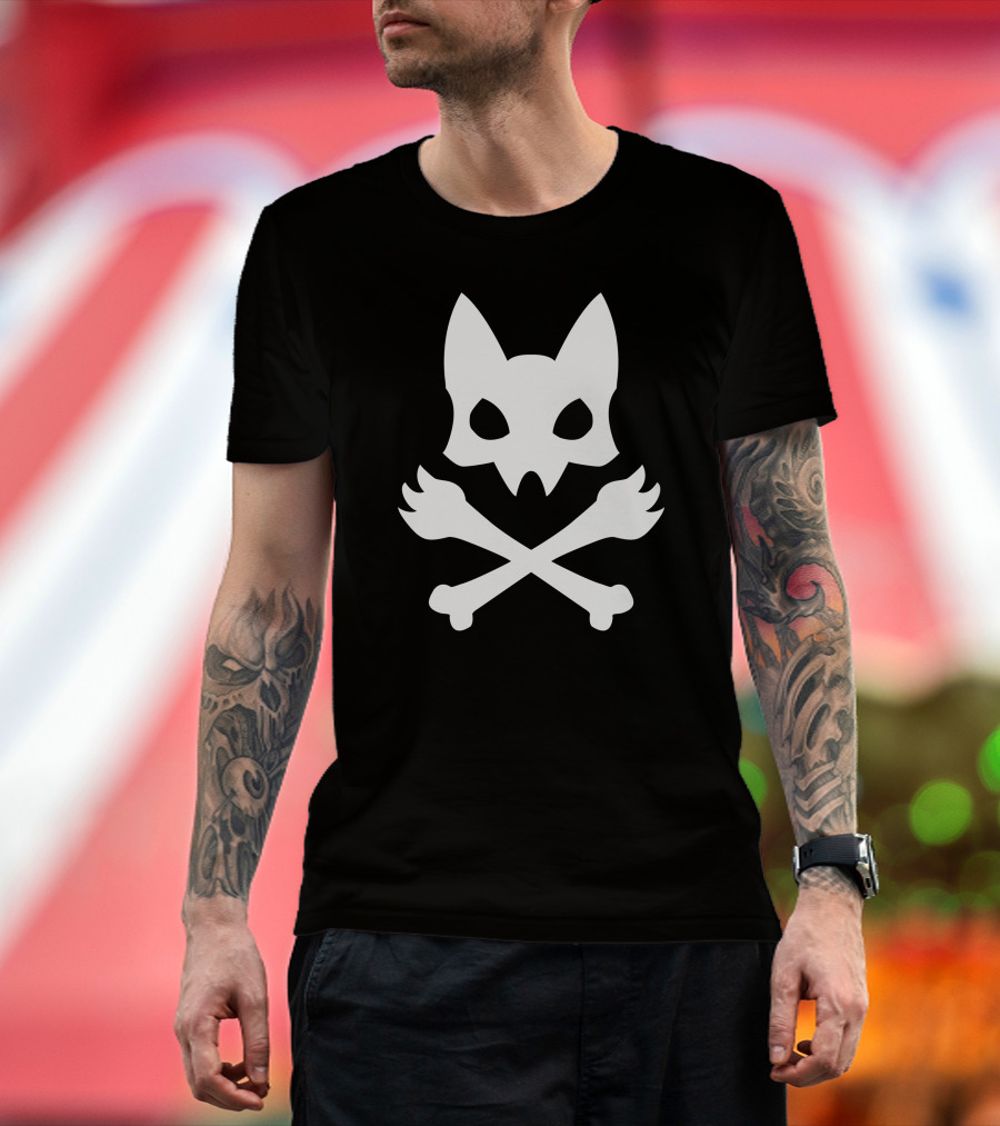 Neon Cat Skull And Crossbones Speed T-Shirt