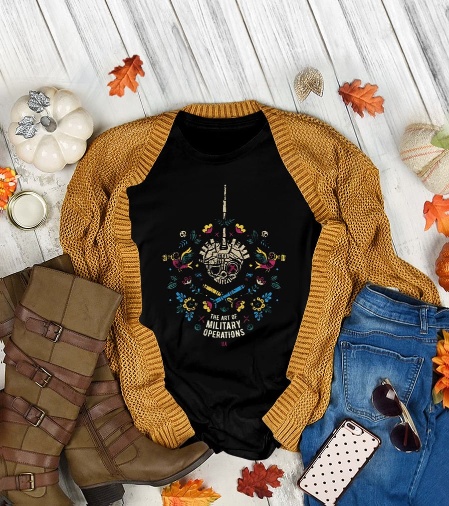 The Art Of Military Operations Ua Skull And Floral T-Shirt