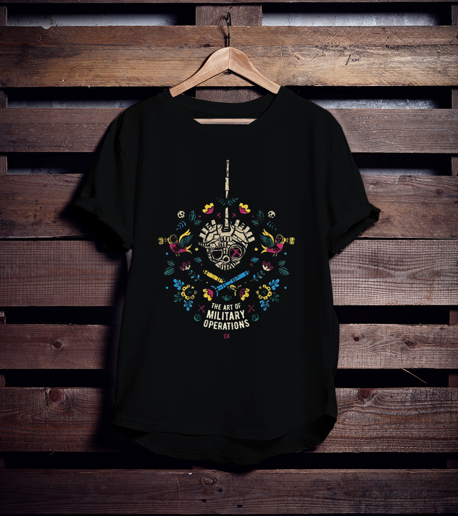 The Art Of Military Operations Ua Skull And Floral T-Shirt