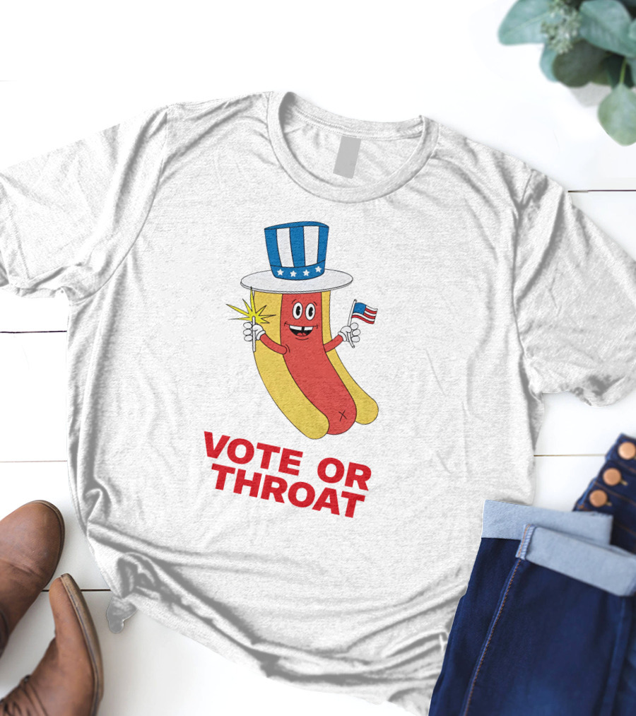 Vote Or Throat Uncle Sam Hotdog With American Flag T-Shirt