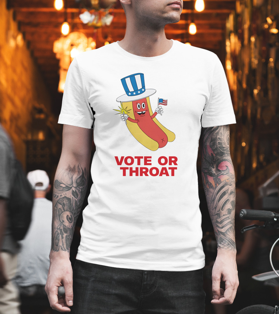 Vote Or Throat Uncle Sam Hotdog With American Flag T-Shirt