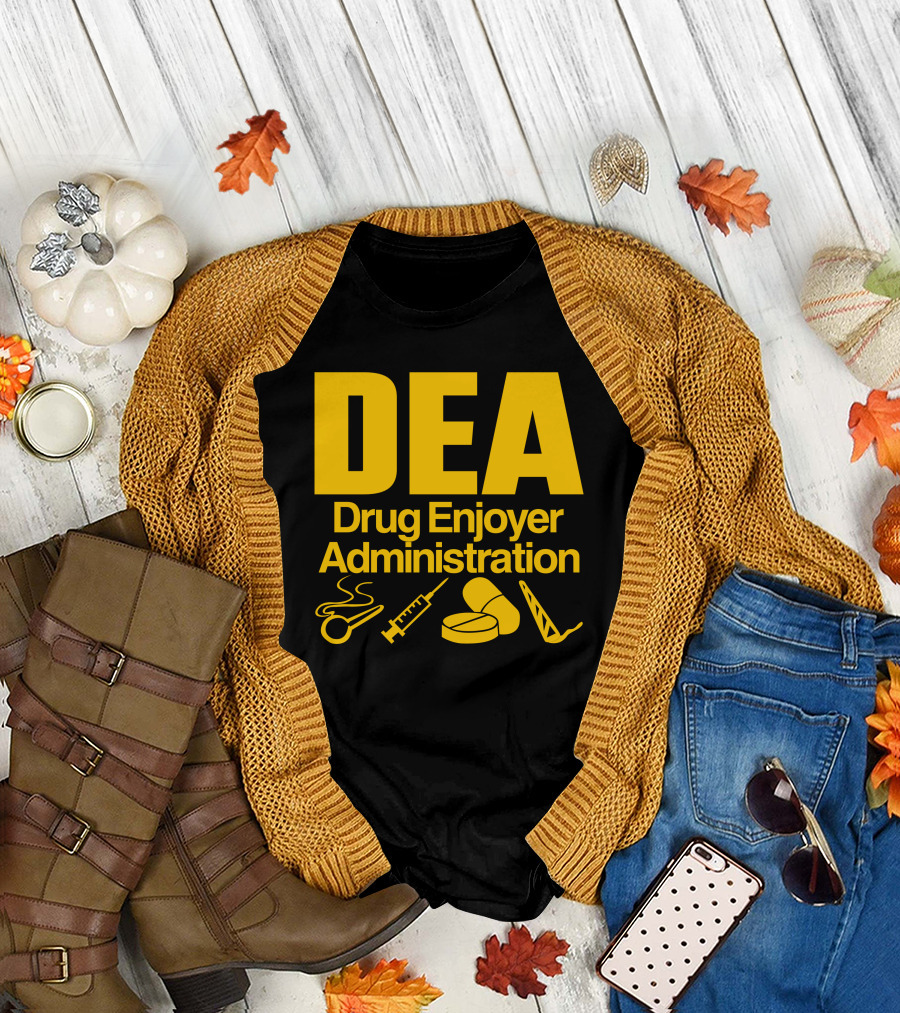 DEA Drug Enjoyer Administration Spoons Syringe Pills Razor Blade T-Shirt
