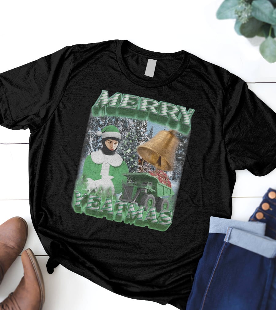Merry Yeatmas Swag Stimulus Holiday Festive Scene With Elf And Golden Bell T-Shirt