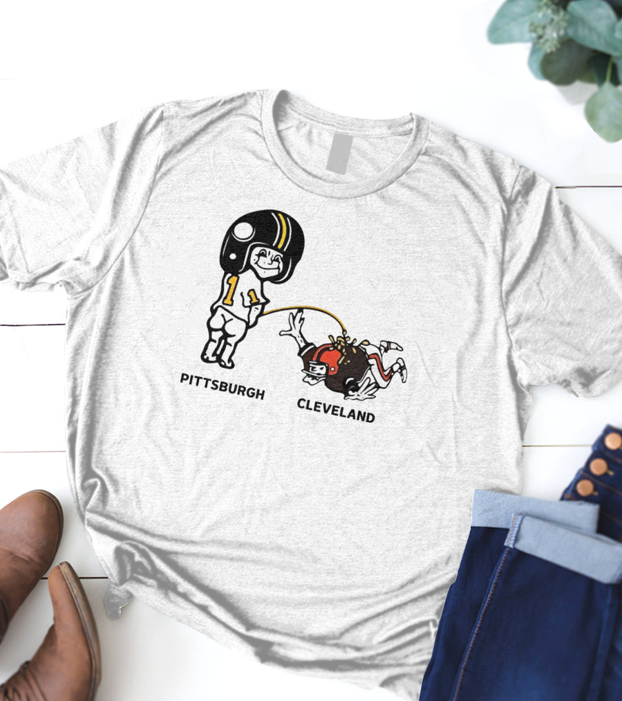 Yinzers Pittsburgh Cleveland Football Rivalry Cartoon T-Shirt