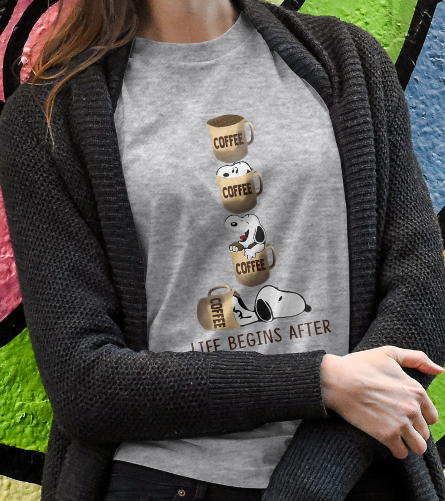 Life Begins After Coffee Snoopy Peanuts Mugs T-Shirt