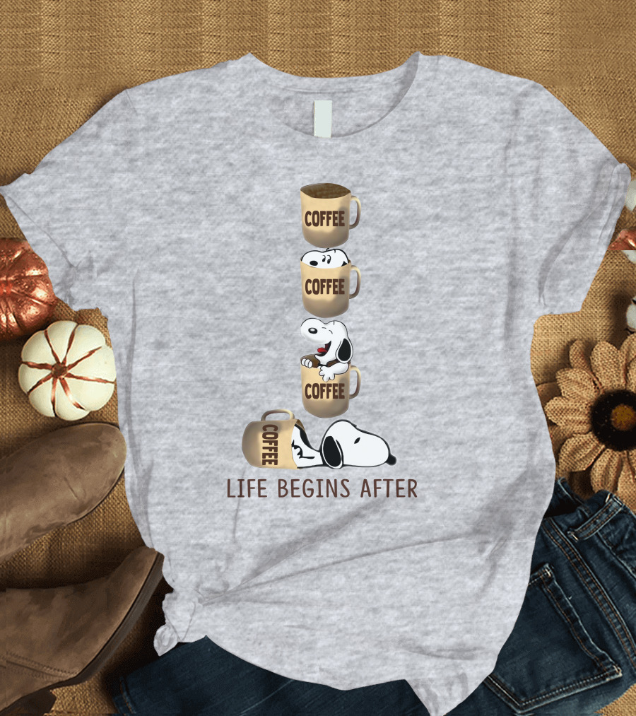 Life Begins After Coffee Snoopy Peanuts Mugs T-Shirt