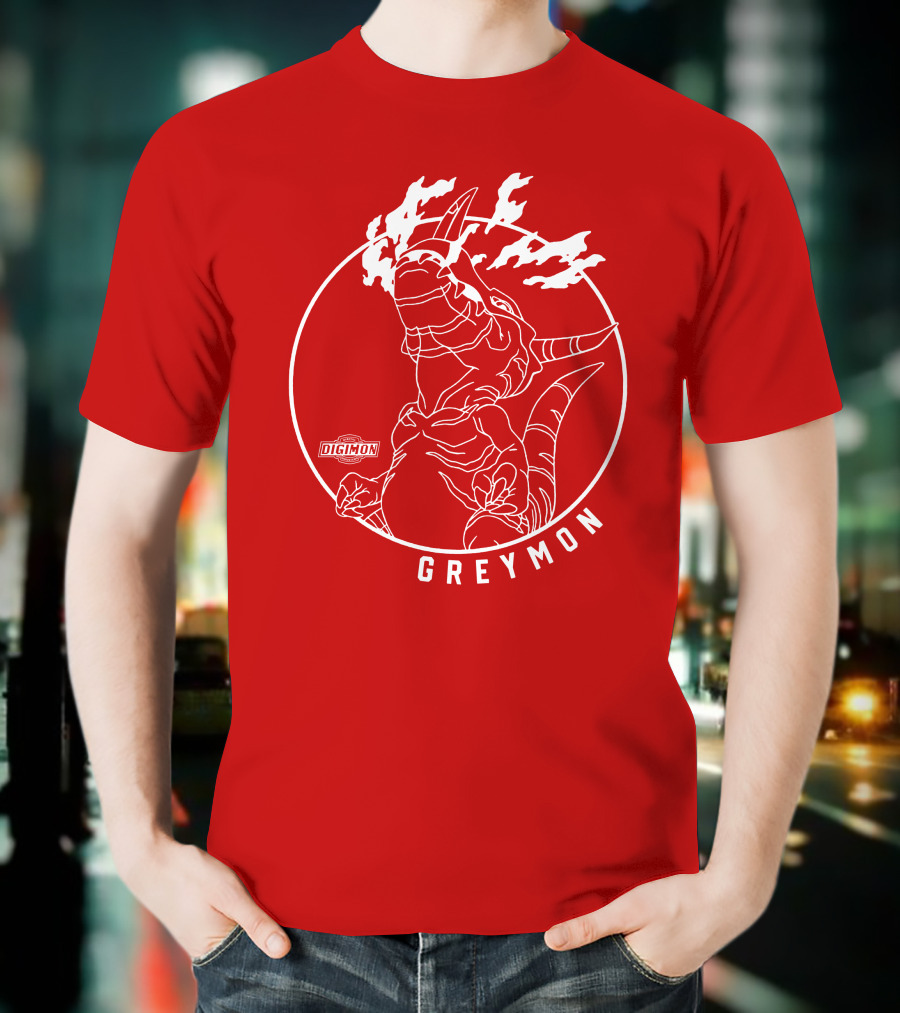 Digimon Greymon White Outline Red Circle T-Shirt