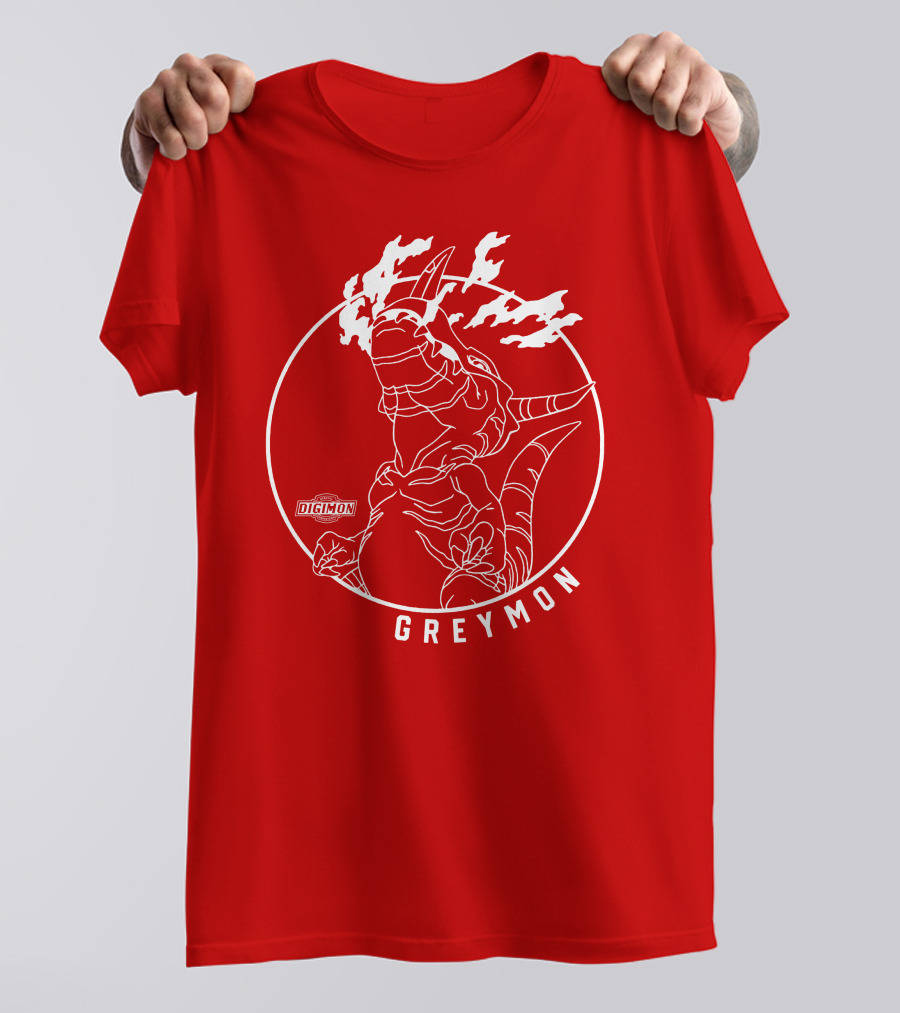 Digimon Greymon White Outline Red Circle T-Shirt