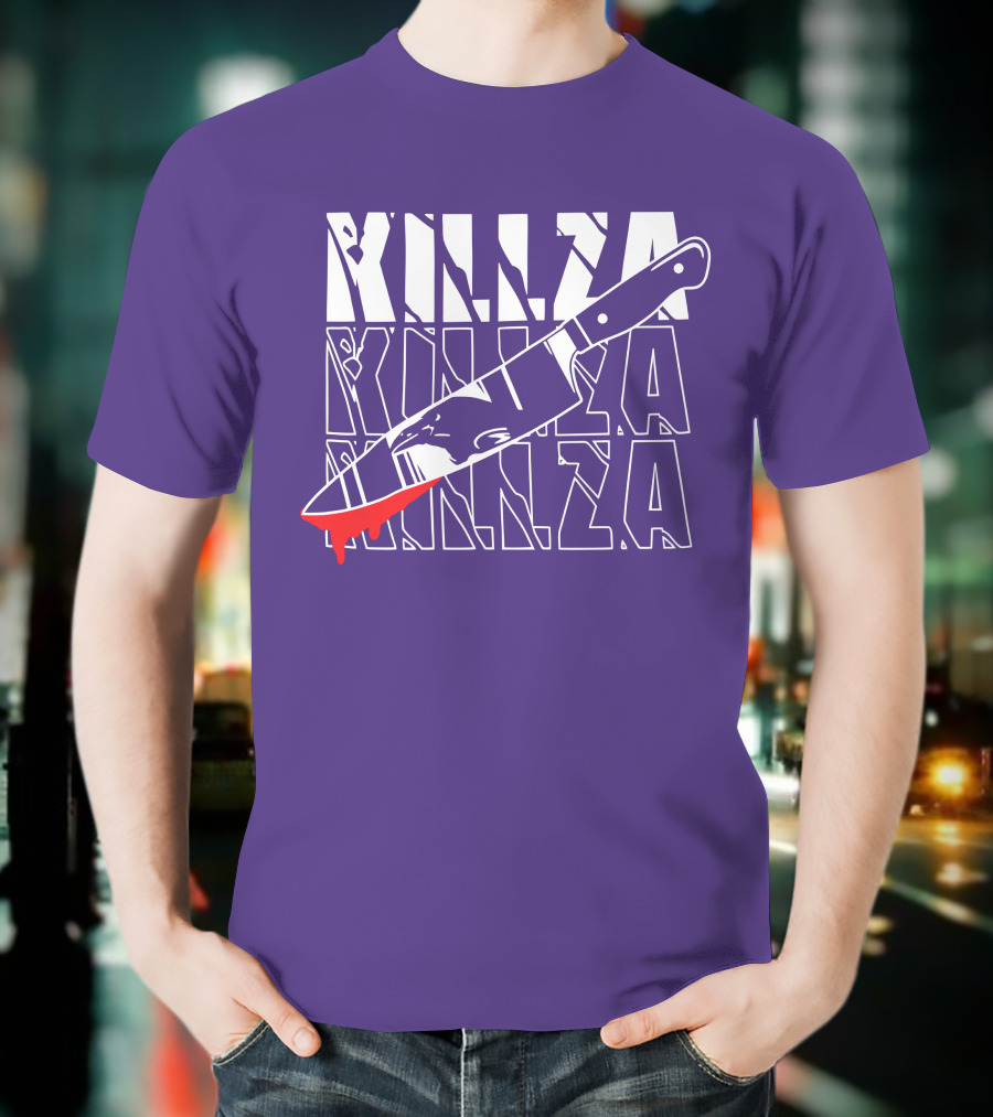 Killza Knife Graphic With Bold Repeated Text T-Shirt