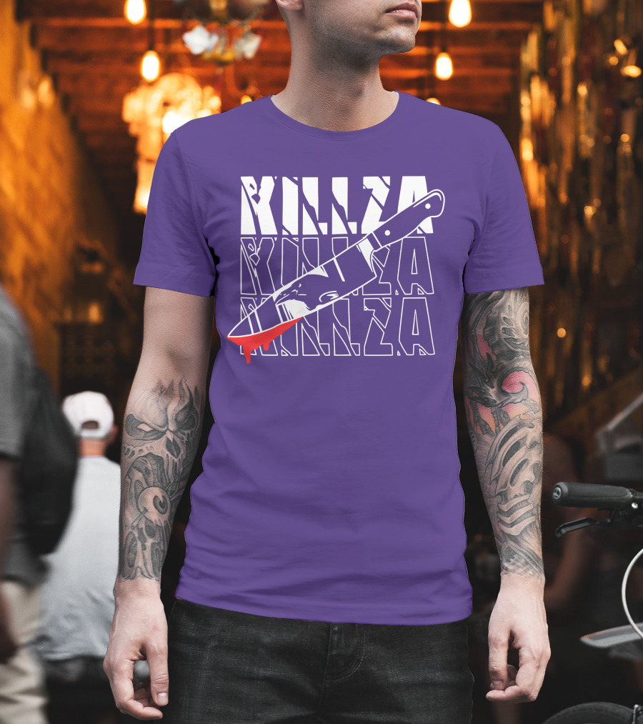 Killza Knife Graphic With Bold Repeated Text T-Shirt