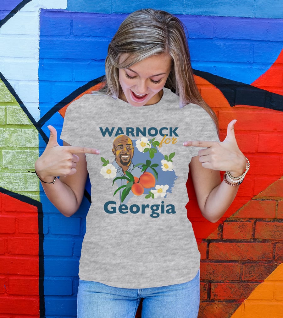 Warnock For Georgia Illustration With Flowers And Peaches T-Shirt
