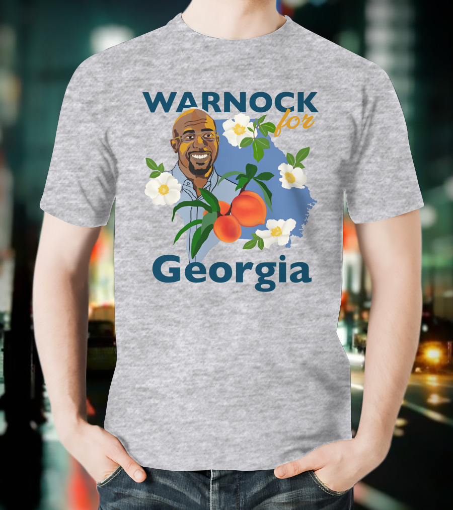 Warnock For Georgia Illustration With Flowers And Peaches T-Shirt