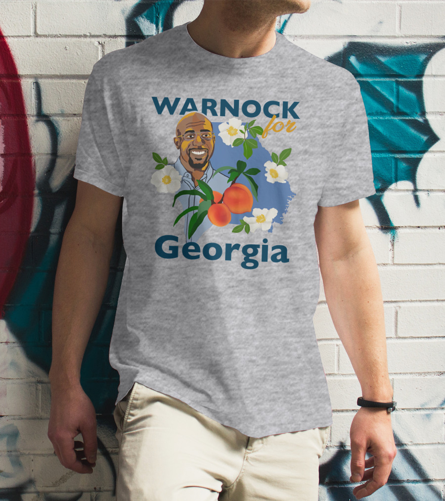 Warnock For Georgia Illustration With Flowers And Peaches T-Shirt