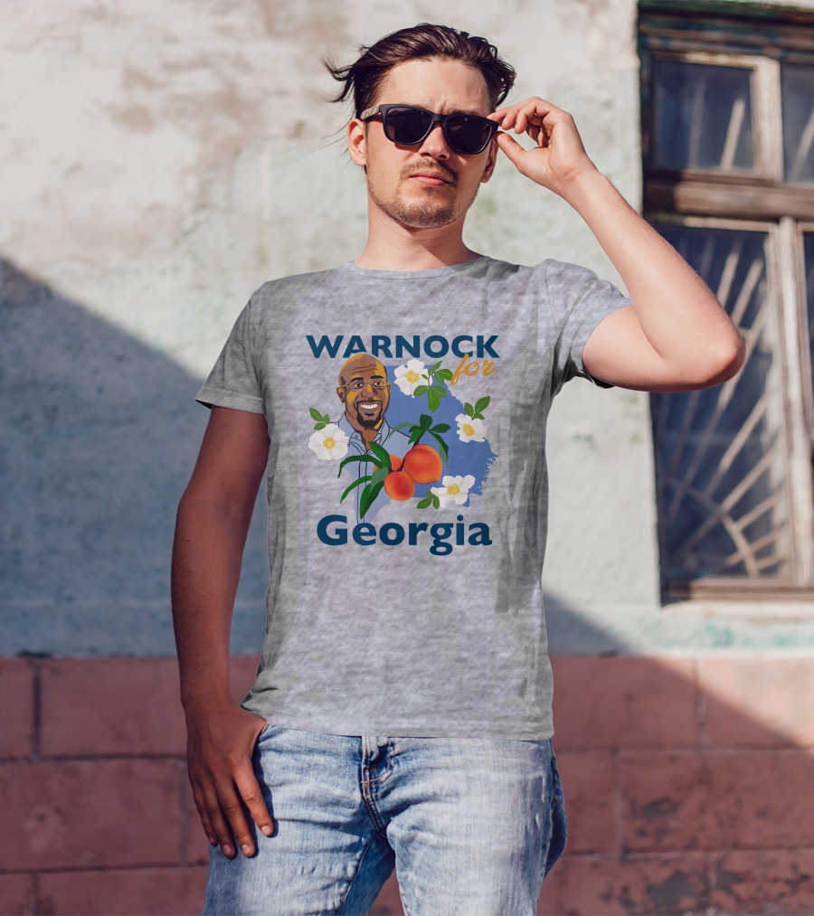 Warnock For Georgia Illustration With Flowers And Peaches T-Shirt