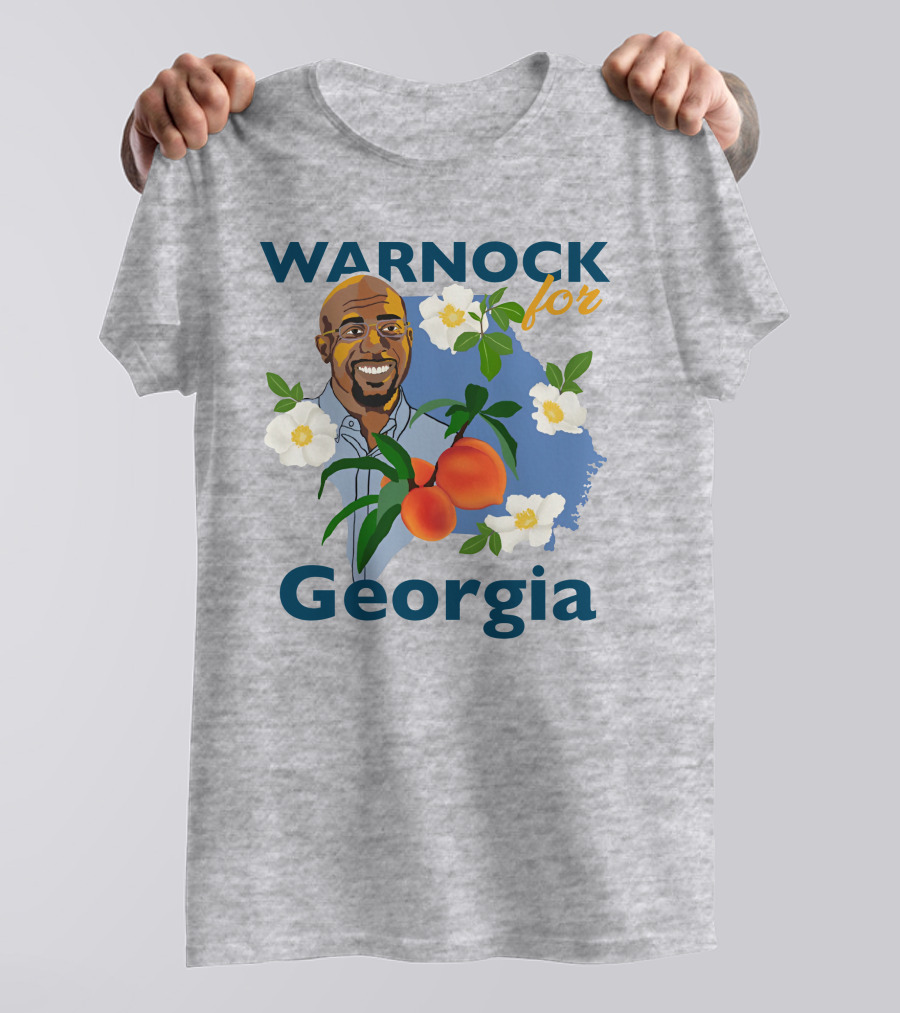 Warnock For Georgia Illustration With Flowers And Peaches T-Shirt
