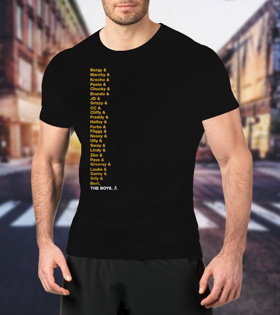 Boston Bruins Bergy Marchy Krecho Pasta The Boys Iconic Team Lineup List T-Shirt