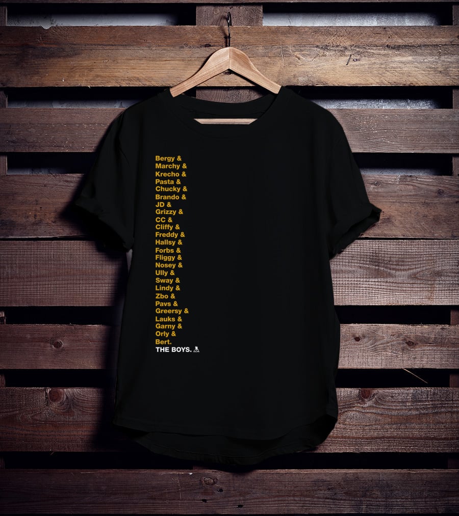 Boston Bruins Bergy Marchy Krecho Pasta The Boys Iconic Team Lineup List T-Shirt