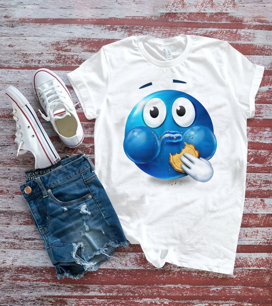 Cookie Muncher Blue Emoji With Crumbs T-Shirt