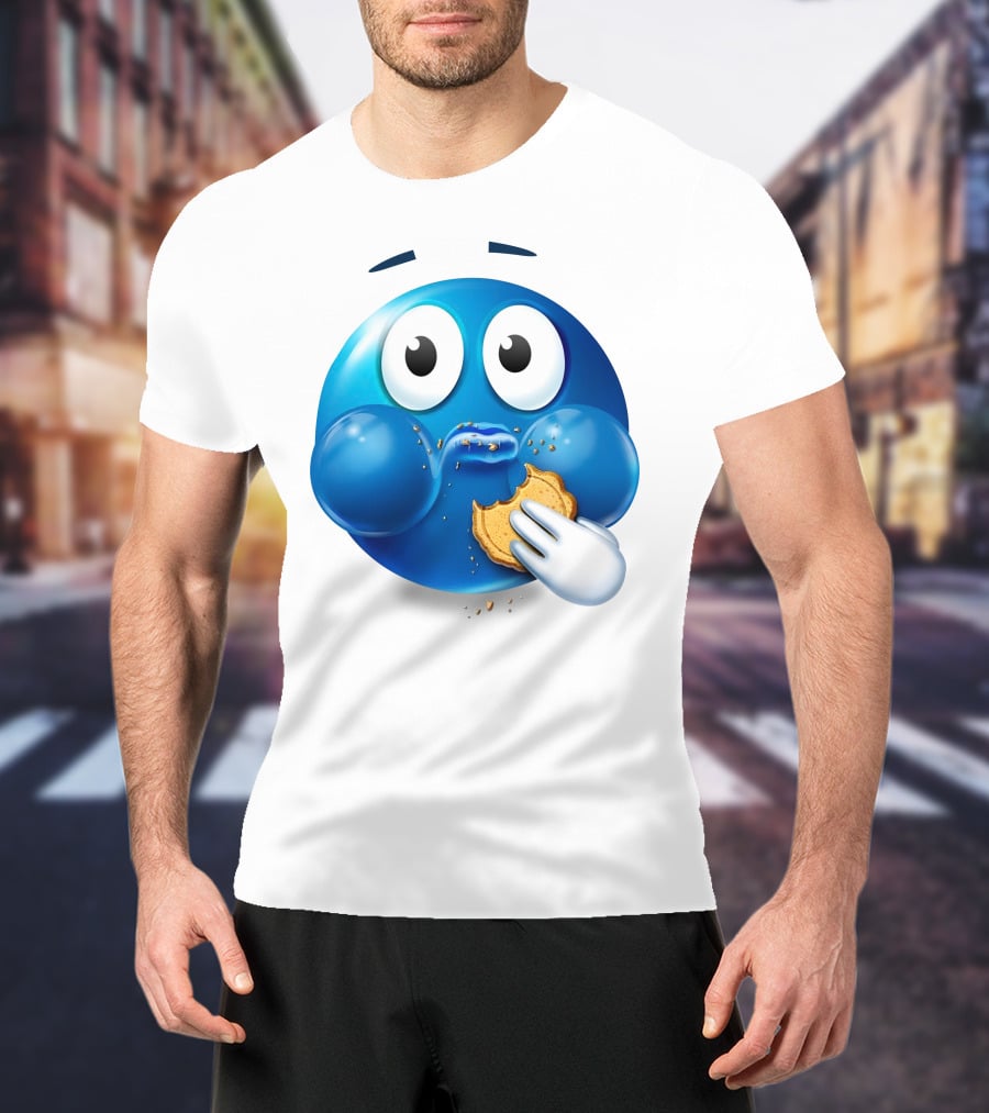 Cookie Muncher Blue Emoji With Crumbs T-Shirt
