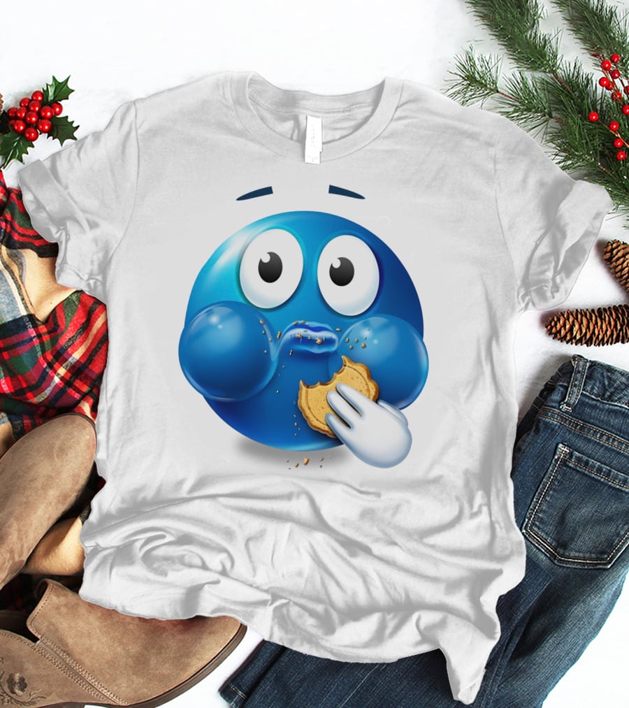 Cookie Muncher Blue Emoji With Crumbs T-Shirt