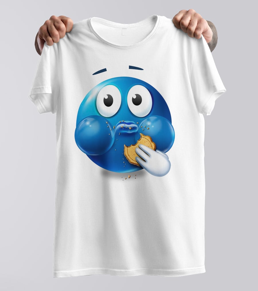 Cookie Muncher Blue Emoji With Crumbs T-Shirt