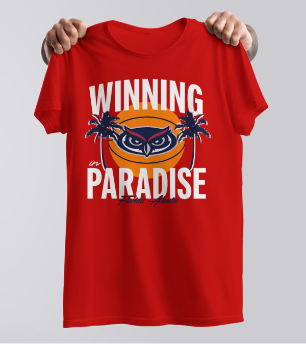 Winning In Paradise Florida Atlantic Owl Sunset Palms T-Shirt