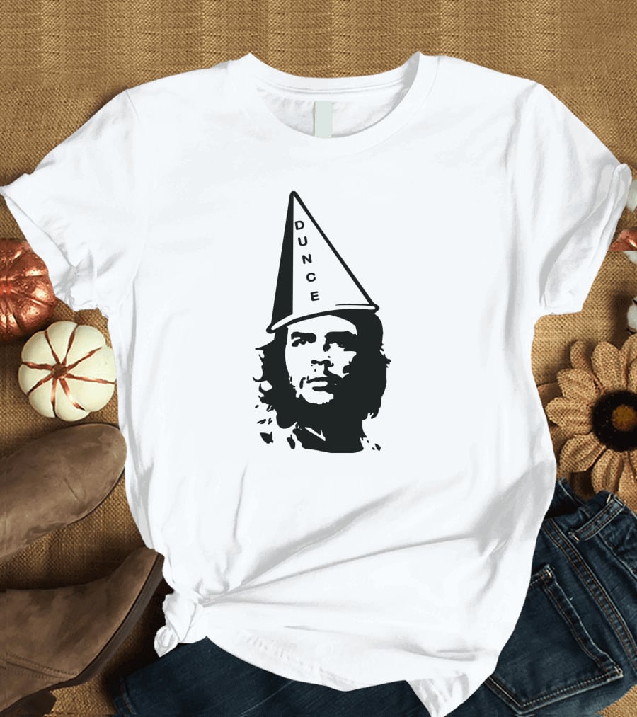Dunce Guevara Satirical Design With Iconic Figure Wearing Dunce Cap T-Shirt