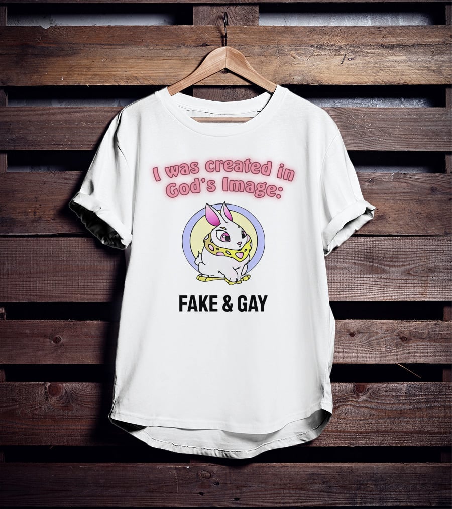 I Was Created In God's Image: Fake And Gay With Cute Rabbit T-Shirt