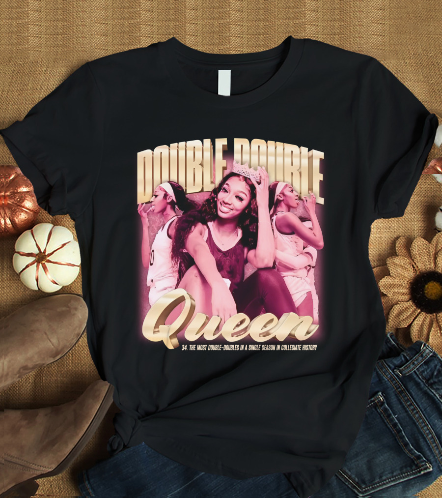 Angel Reese Double-Double Queen 34 Most Double-Doubles In A Single Season In Collegiate History T-Shirt