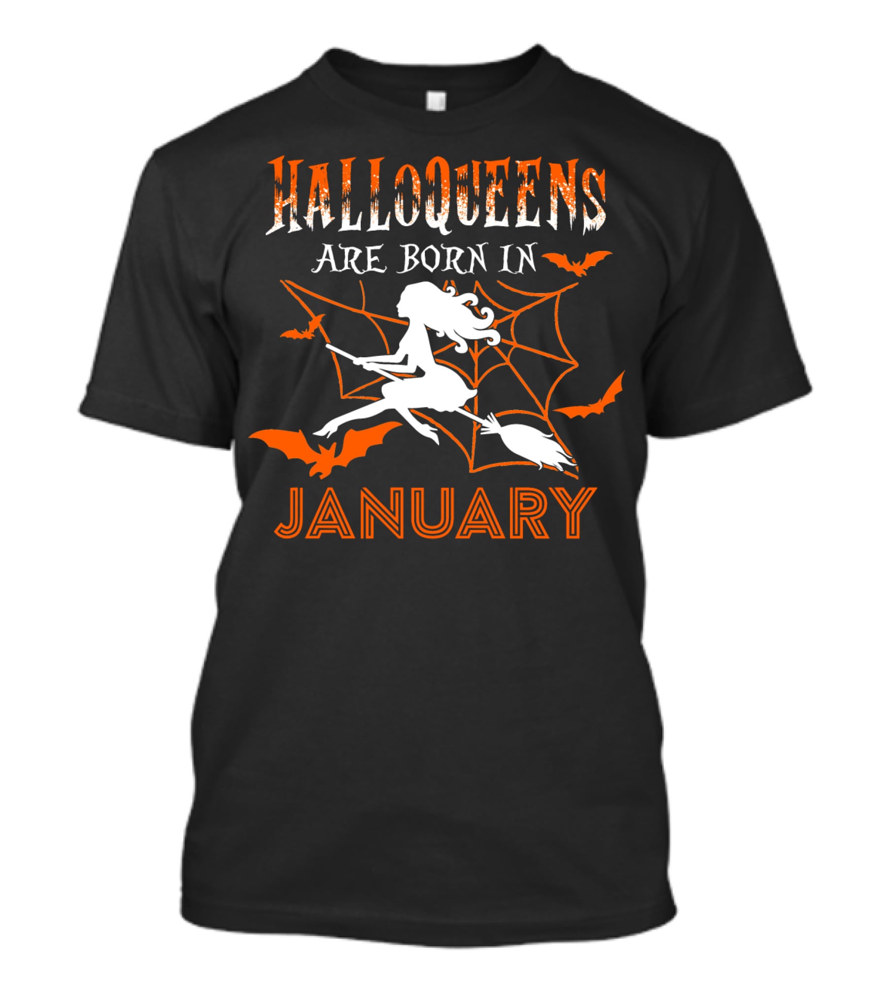Halloqueens Are Born In January Witch And Bats Halloween Birthday T-Shirt
