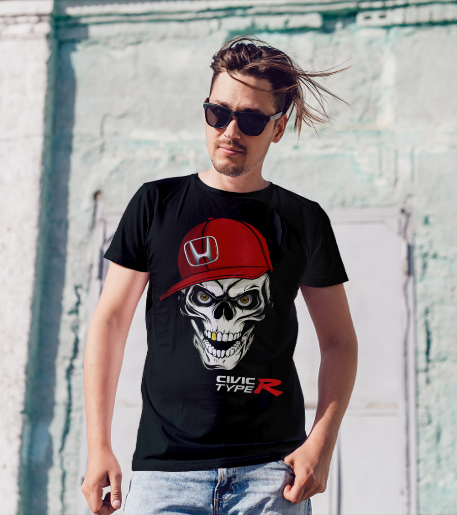 Civic Type R Skull With Red Honda Cap T-Shirt